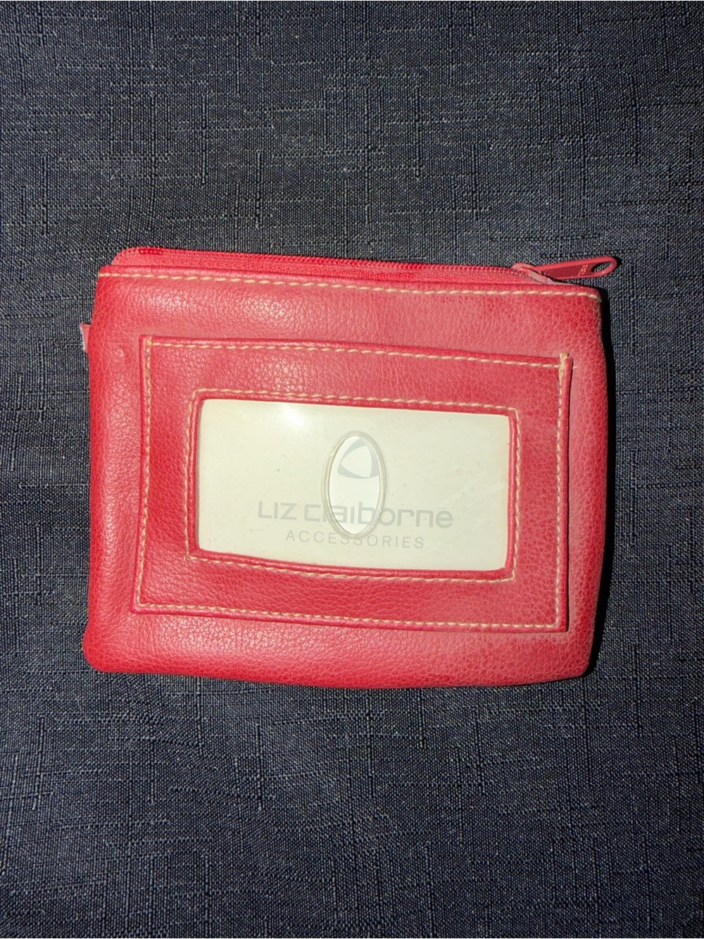 Liz Claiborne Pink-Red Leather ID Wallet with Zip